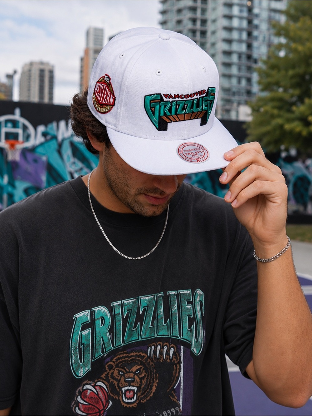 Vancouver Grizzlies Snapback Hat NBA Western Conference Pro Pinch HWC White